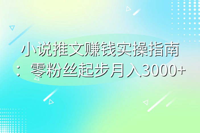 小说推文赚钱实操指南：零粉丝起步月入3000+