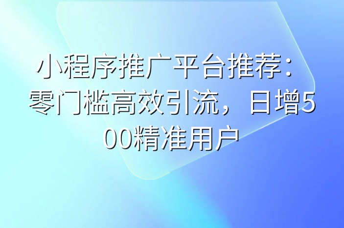 小程序推广平台推荐：零门槛高效引流，日增500精准用户