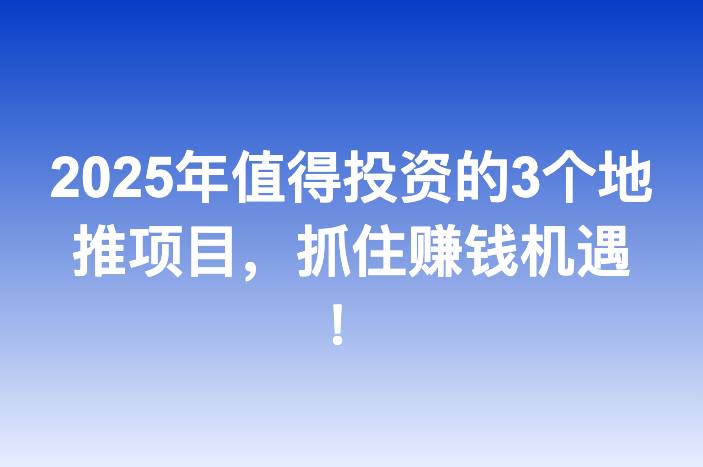 2025年值得投资的3个地推项目，抓住赚钱机遇！