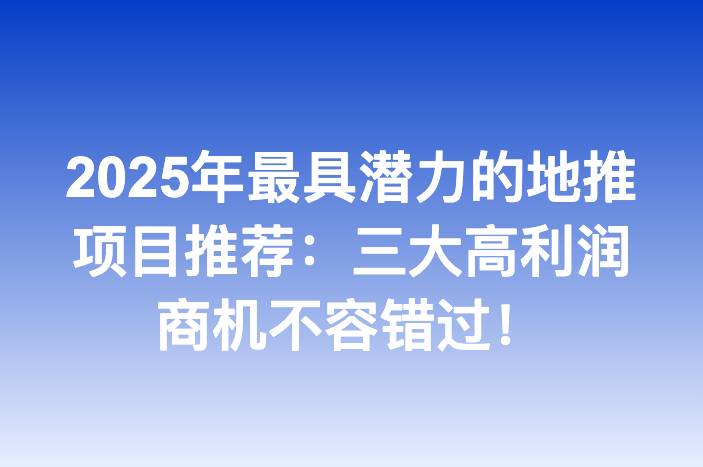 2025年最具潜力的地推项目推荐：三大高利润商机不容错过！