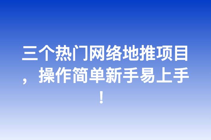 三个热门网络地推项目，操作简单新手易上手！