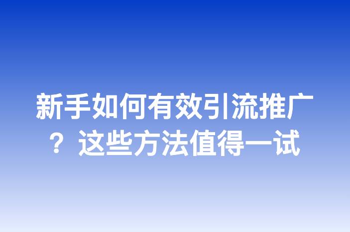 新手如何有效引流推广？这些方法值得一试