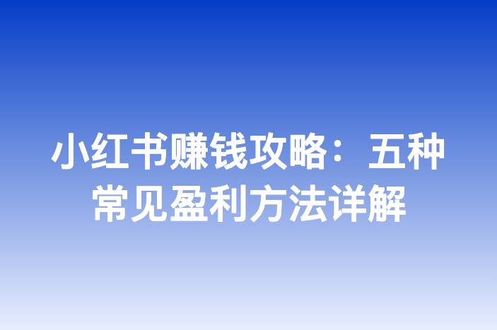 小红书赚钱攻略：五种常见盈利方法详解
