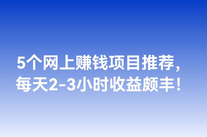 5个网上赚钱项目推荐，每天2-3小时收益颇丰！
