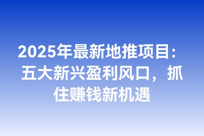 2025年最新地推项目：五大新兴盈利风口，抓住赚钱新机遇