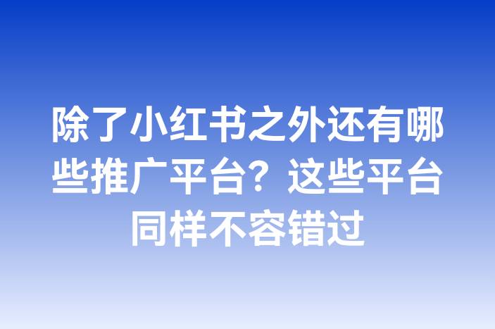 除了小红书之外还有哪些推广平台？这些平台同样不容错过