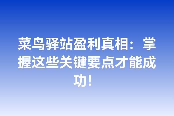 菜鸟驿站盈利真相：掌握这些关键要点才能成功！