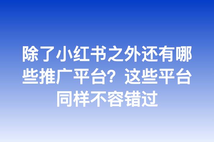除了小红书之外还有哪些推广平台？这些平台同样不容错过