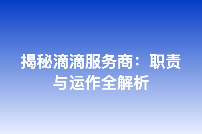 揭秘滴滴服务商：职责与运作全解析