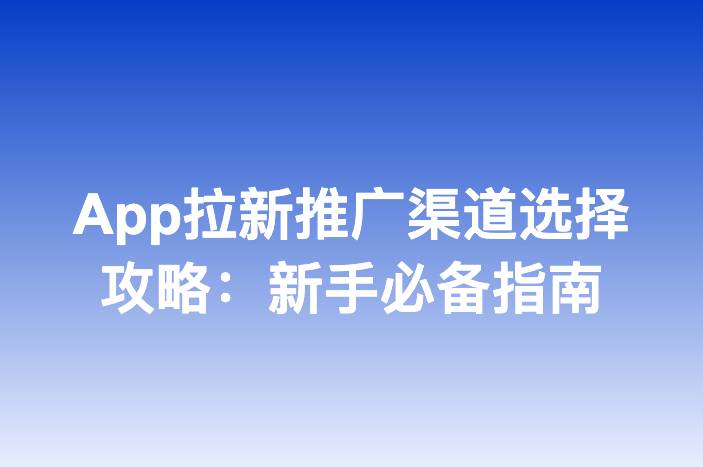 App拉新推广渠道选择攻略：新手必备指南
