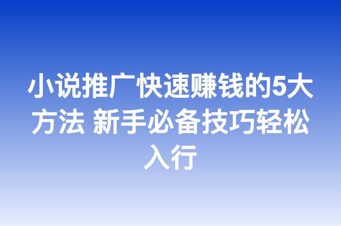 小说推广快速赚钱的5大方法 新手必备技巧轻松入行