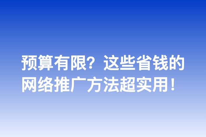 预算有限？这些省钱的网络推广方法超实用！