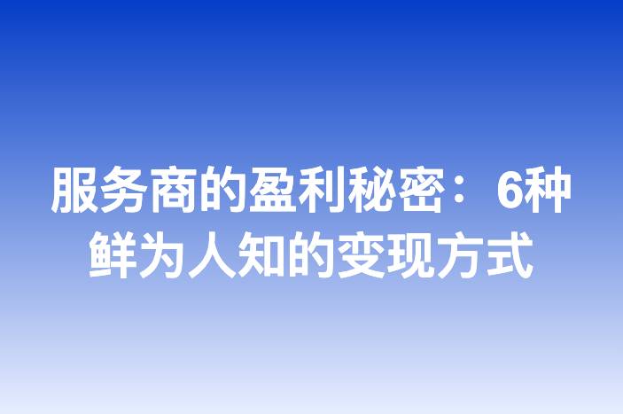 服务商的盈利秘密：6种鲜为人知的变现方式