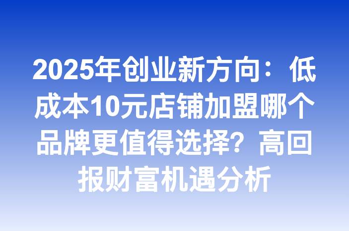 2025年创业新方向：低成本10元店铺加盟哪个品牌更值得选择？高回报财富机遇分析