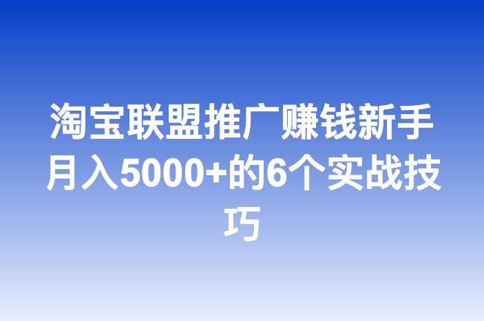淘宝联盟推广赚钱新手月入5000+的6个实战技巧