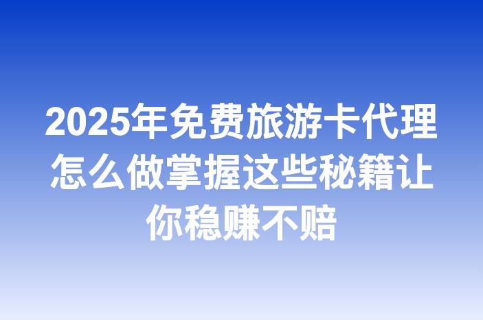 2025年免费旅游卡代理怎么做掌握这些秘籍让你稳赚不赔