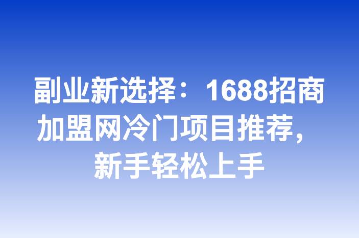 副业新选择：1688招商加盟网冷门项目推荐，新手轻松上手