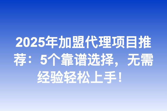 2025年加盟代理项目推荐：5个靠谱选择，无需经验轻松上手！