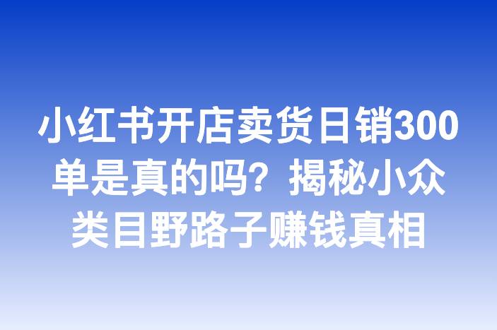 小红书开店卖货日销300单是真的吗？揭秘小众类目野路子赚钱真相