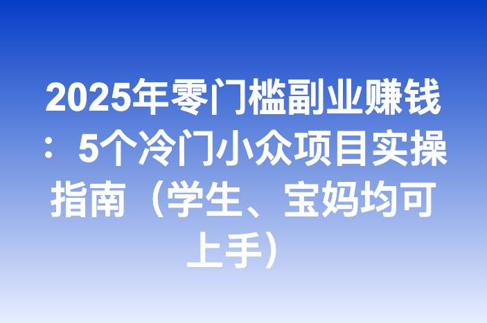 2025年零门槛副业赚钱：5个冷门小众项目实操指南（学生、宝妈均可上手）