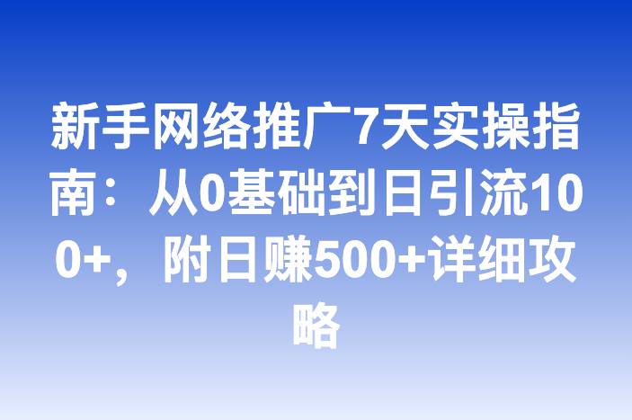 新手网络推广7天实操指南：从0基础到日引流100+，附日赚500+详细攻略