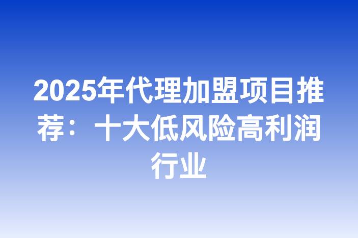 2025年代理加盟项目推荐：十大低风险高利润行业