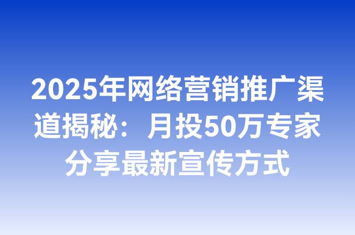 2025年网络营销推广渠道揭秘：月投50万专家分享最新宣传方式