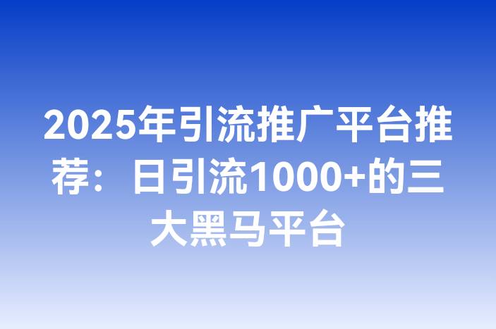 2025年引流推广平台推荐：日引流1000+的三大黑马平台