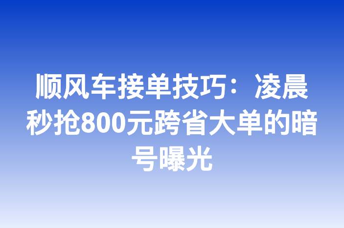 顺风车接单技巧：凌晨秒抢800元跨省大单的暗号曝光