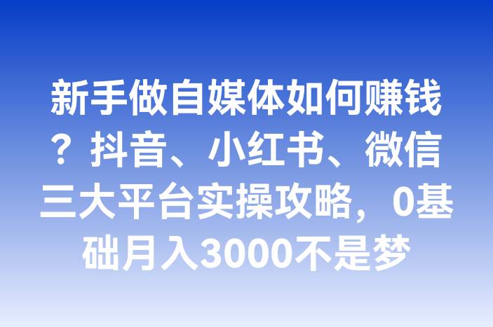 新手做自媒体如何赚钱？抖音、小红书、微信三大平台实操攻略，0基础月入3000不是梦