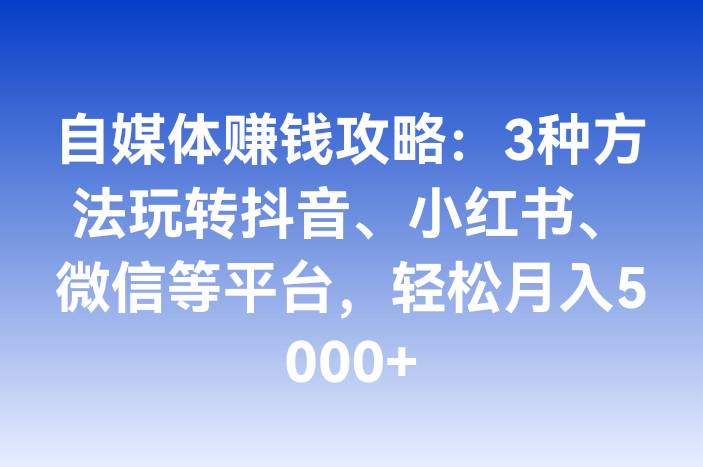 自媒体赚钱攻略：3种方法玩转抖音、小红书、微信等平台，轻松月入5000+