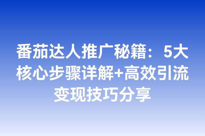 番茄达人推广秘籍：5大核心步骤详解+高效引流变现技巧分享