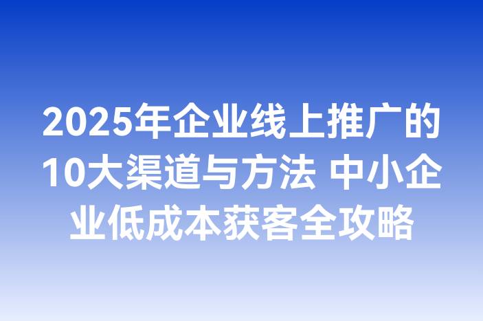 2025年企业线上推广的10大渠道与方法 中小企业低成本获客全攻略
