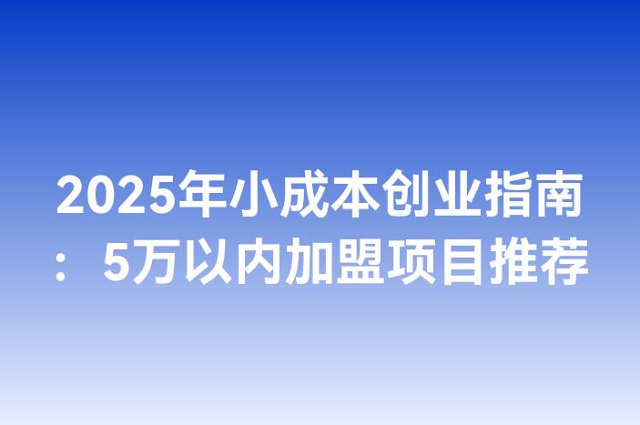 2025年小成本创业指南：5万以内加盟项目推荐
