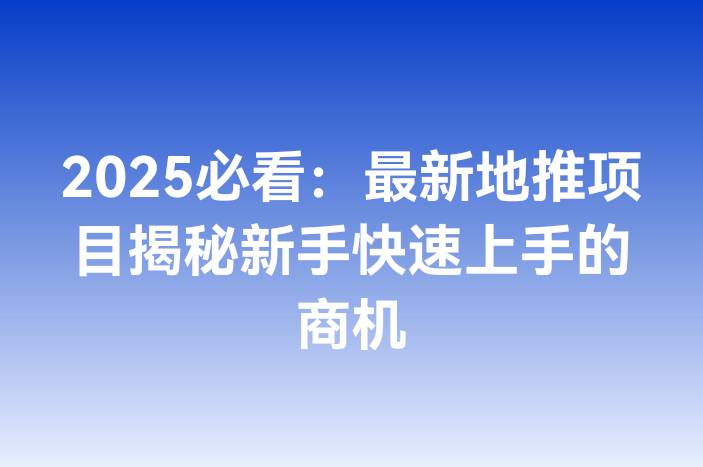 2025必看：最新地推项目揭秘新手快速上手的商机