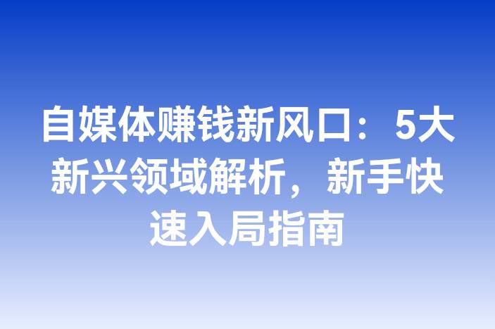 自媒体赚钱新风口：5大新兴领域解析，新手快速入局指南