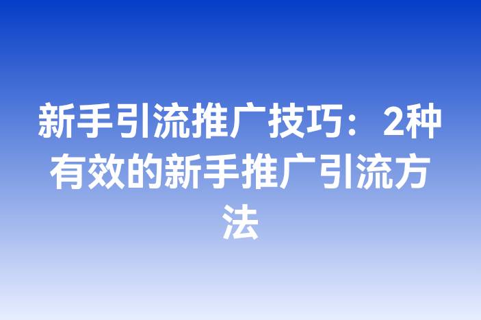 新手引流推广技巧：2种有效的新手推广引流方法