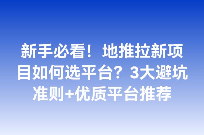 新手必看！地推拉新项目如何选平台？3大避坑准则+优质平台推荐