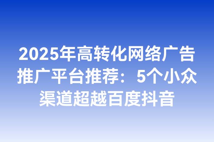 2025年高转化网络广告推广平台推荐：5个小众渠道超越百度抖音