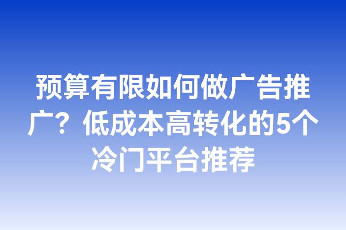 预算有限如何做广告推广？低成本高转化的5个冷门平台推荐