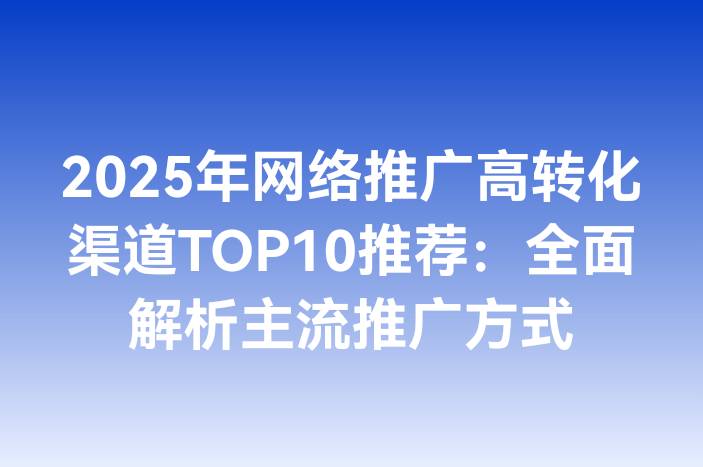 2025年网络推广高转化渠道TOP10推荐：全面解析主流推广方式