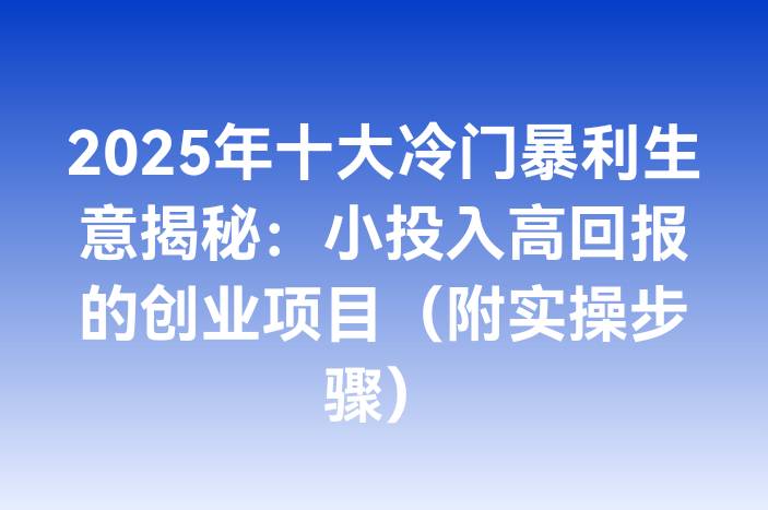 2025年十大冷门暴利生意揭秘：小投入高回报的创业项目（附实操步骤）