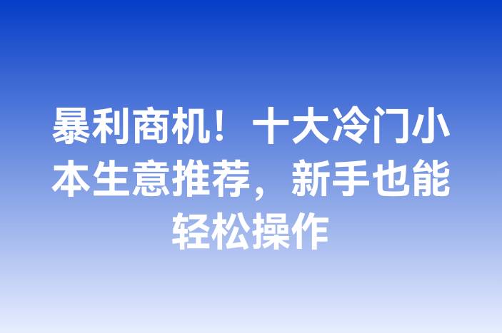 暴利商机！十大冷门小本生意推荐，新手也能轻松操作