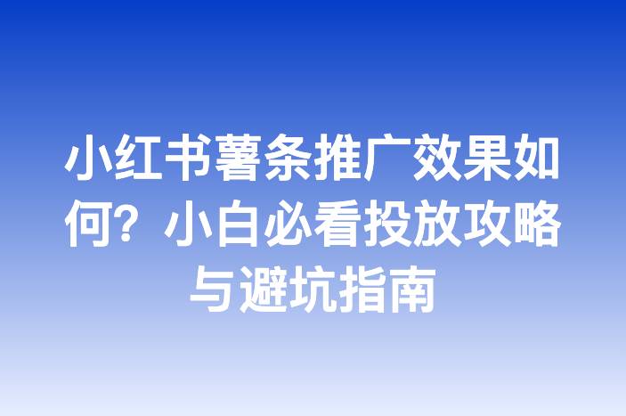 小红书薯条推广效果如何？小白必看投放攻略与避坑指南