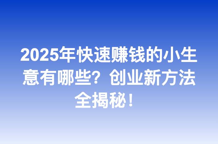 2025年快速赚钱的小生意有哪些？创业新方法全揭秘！
