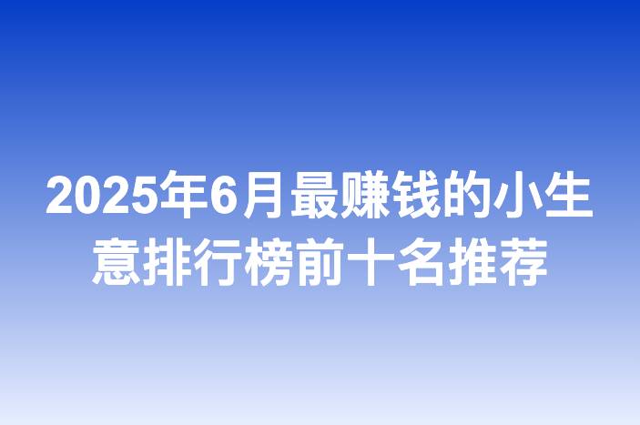 2025年6月最赚钱的小生意排行榜前十名推荐