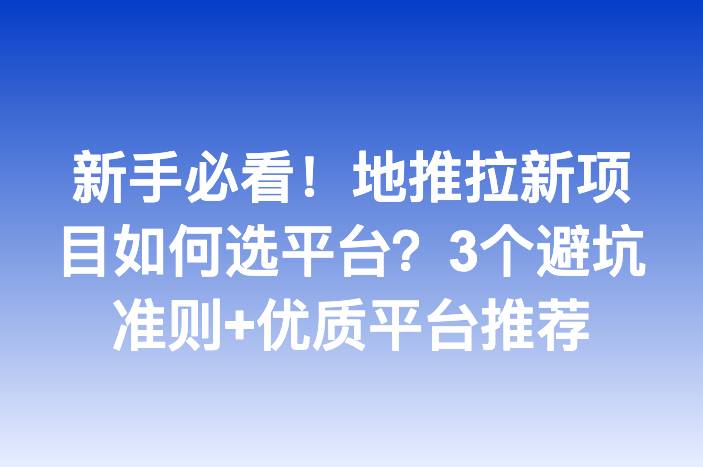 新手必看！地推拉新项目如何选平台？3个避坑准则+优质平台推荐