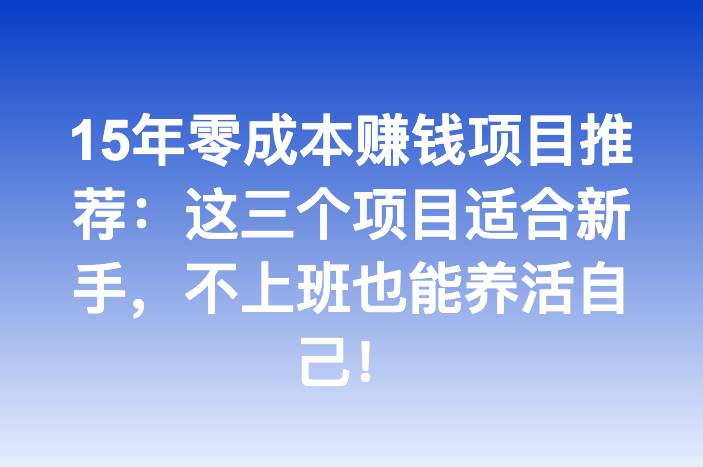 15年零成本赚钱项目推荐：这三个项目适合新手，不上班也能养活自己！