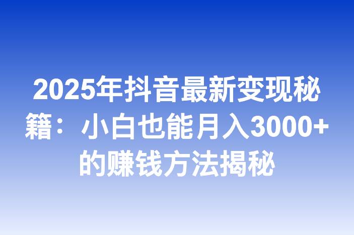 2025年抖音最新变现秘籍：小白也能月入3000+的赚钱方法揭秘