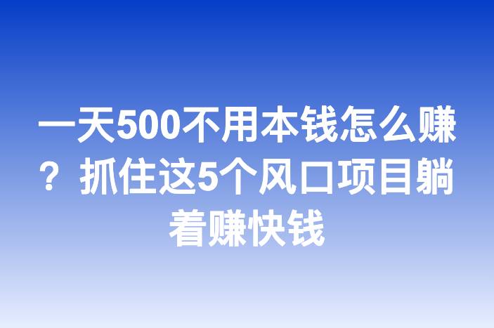 一天500不用本钱怎么赚？抓住这5个风口项目躺着赚快钱
